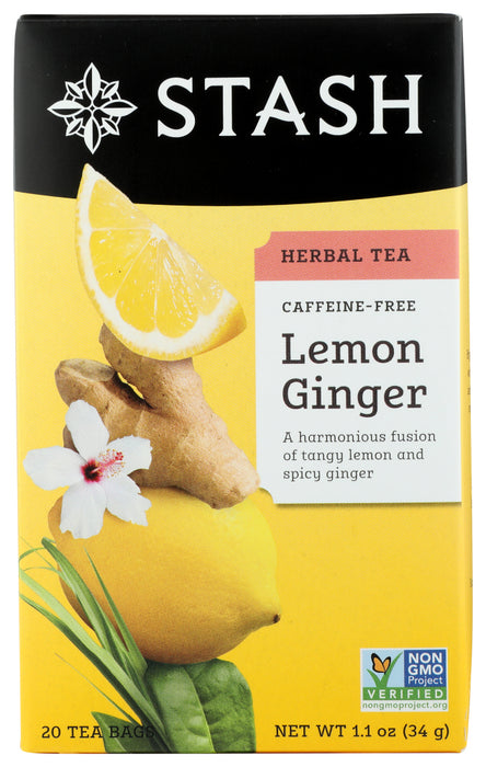 STASH TEA: Lemon Ginger Herbal Tea Caffeine Free 20 Tea Bags, 1.1 oz