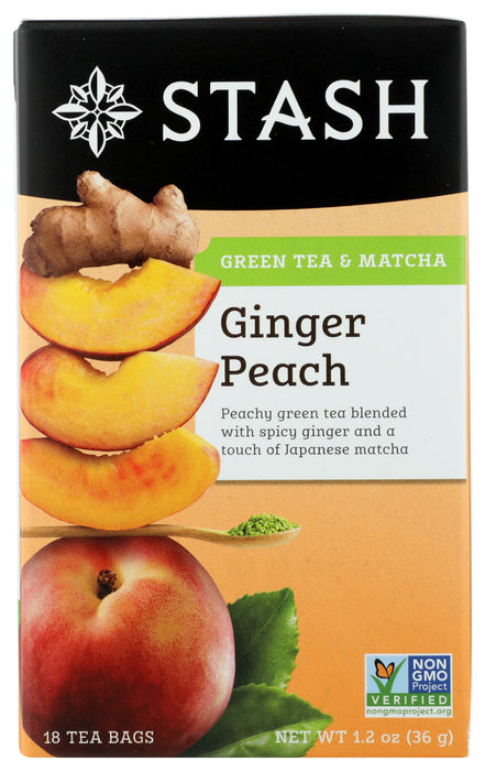 STASH TEA: Green Tea Ginger Peach with Matcha 18 Tea Bags, 1.2 Oz