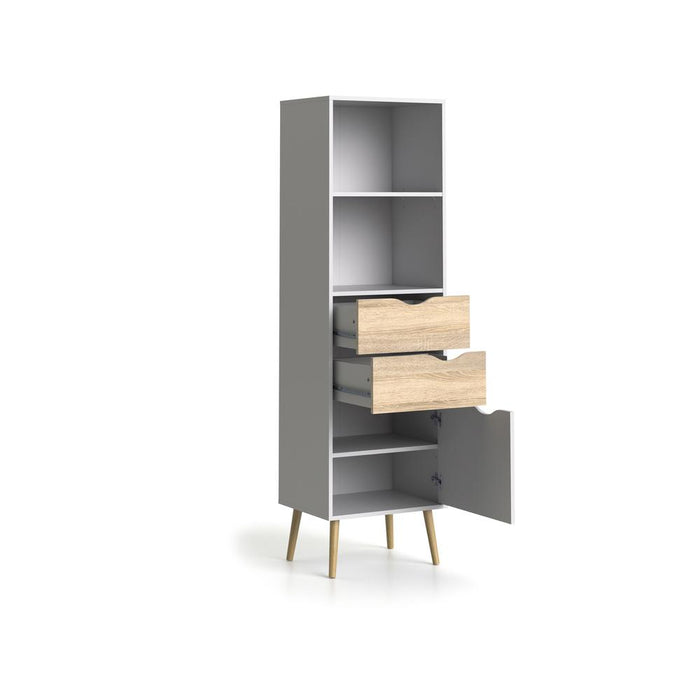 Diana Bookcase with 2 Drawers and 1 Door, White/Oak Structure