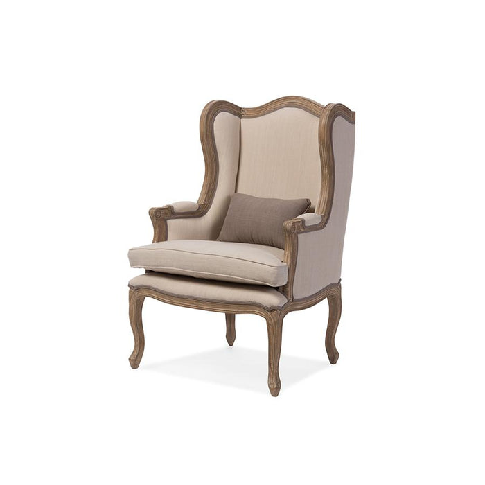 White Wash Distressed Two-tone Beige Upholstered Armchair