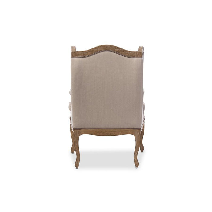 White Wash Distressed Two-tone Beige Upholstered Armchair