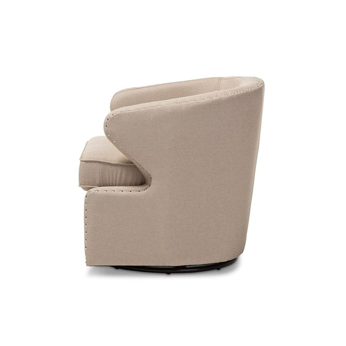 Baxton Studio Finley Mid-century Modern Beige Fabric Upholstered Swivel Armchair