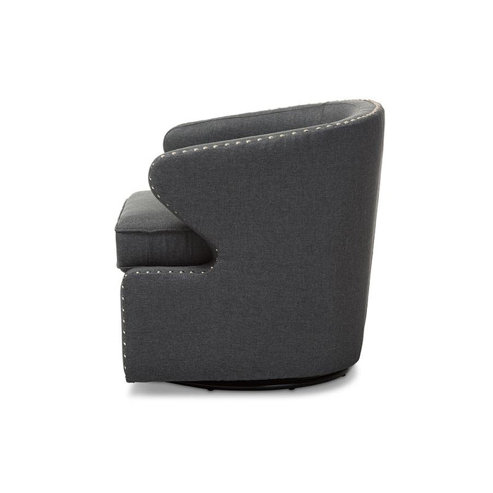 Baxton Studio Finley Mid-century Modern Grey Fabric Upholstered Swivel Armchair