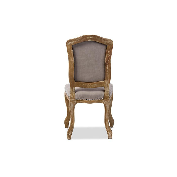 Cottage Weathered Oak Beige Fabric Upholstered Dining Side Chair