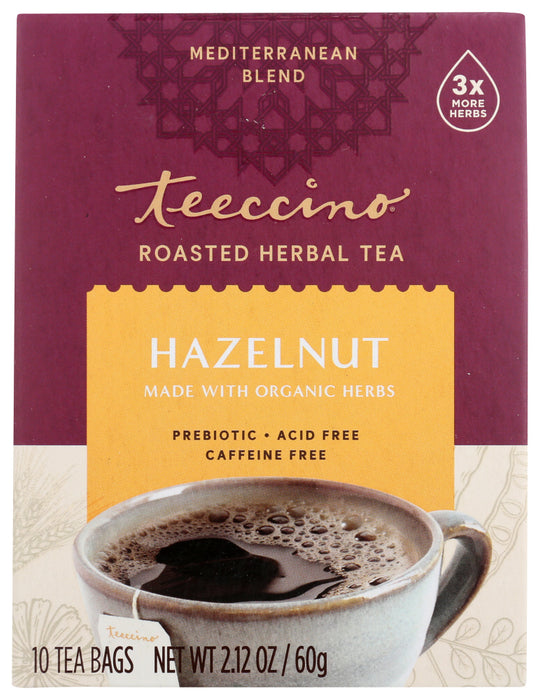 TEECCINO: Chicory Herbal Tea Medium Roast Caffeine Free Hazelnut 10 Tea Bags, 2.12 Oz