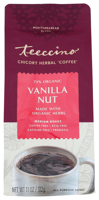 TEECCINO: Mediterranean Herbal Coffee Medium Roast Caffeine Free Vanilla Nut, 11 oz
