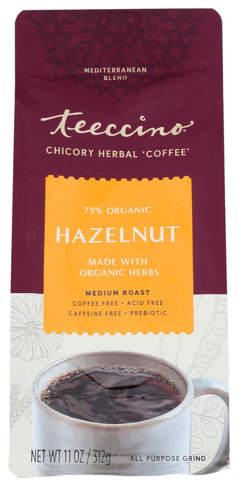 TEECCINO: Mediterranean Herbal Coffee Hazelnut Medium Roast Caffeine Free, 11 oz
