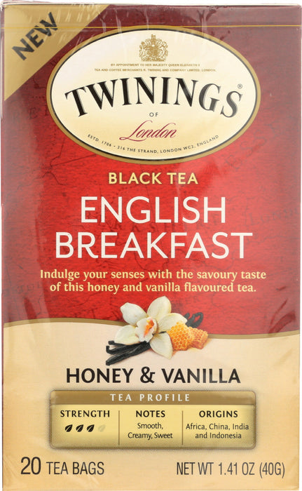 TWINING TEA: English Breakfast Honey & Vanilla Black Tea, 20 bg