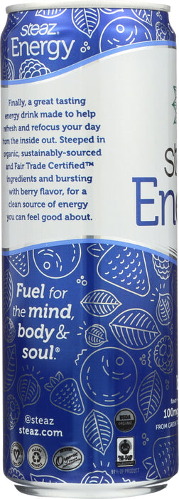 STEAZ: Green Tea Soda Organic Energy Drink Berry, 12 oz