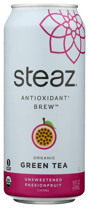 STEAZ: Organic Unsweetened Iced Green Tea With Unsweetened Passionfruit, 16 fo