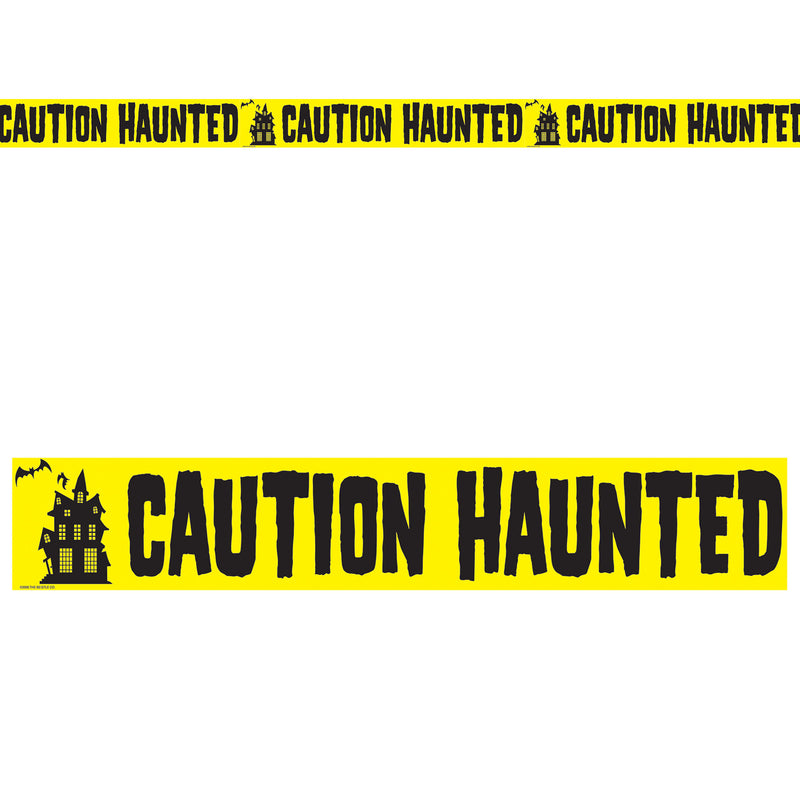 Caution Haunted Party Tape – 3" x 20' – (1/Card) by Beistle for Halloween Poly