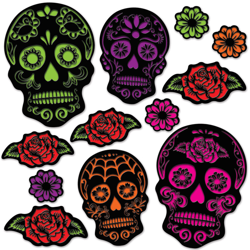 Day Of The Dead Sugar Skull Cutouts – 4"-15" – (12/Pkg) by Beistle for Day of the Dead Printed