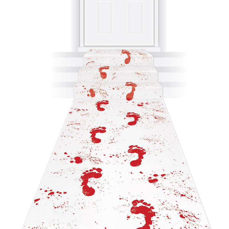 Bloody Footprints Runner – 24" x 10' – (1/Pkg) by Beistle for Halloween Aisle Runner