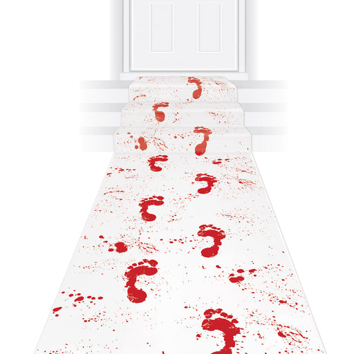 Bloody Footprints Runner – 24" x 10' – (1/Pkg) by Beistle for Halloween Aisle Runner