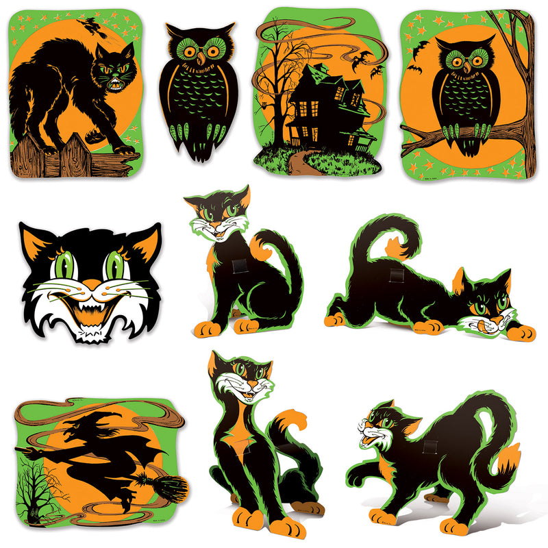 Vintage Halloween Fluorescent Cutouts – 8½"-13¾" – (10/Pkg) by Beistle for Halloween-Vintage Printed