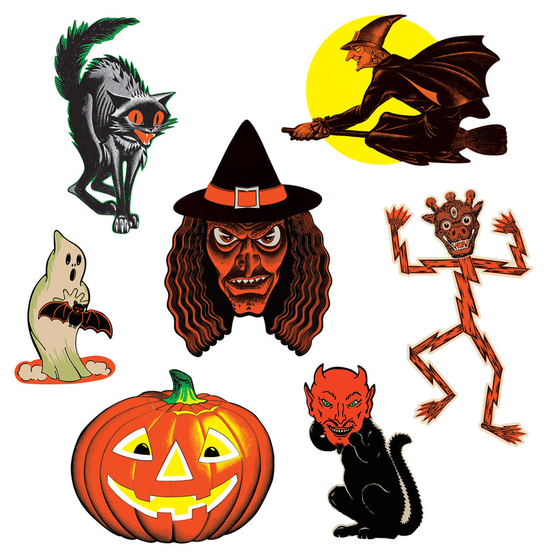 Vintage Halloween Classic Cutouts – 9½"-16" – (7/Pkg) by Beistle for Halloween-Vintage Printed