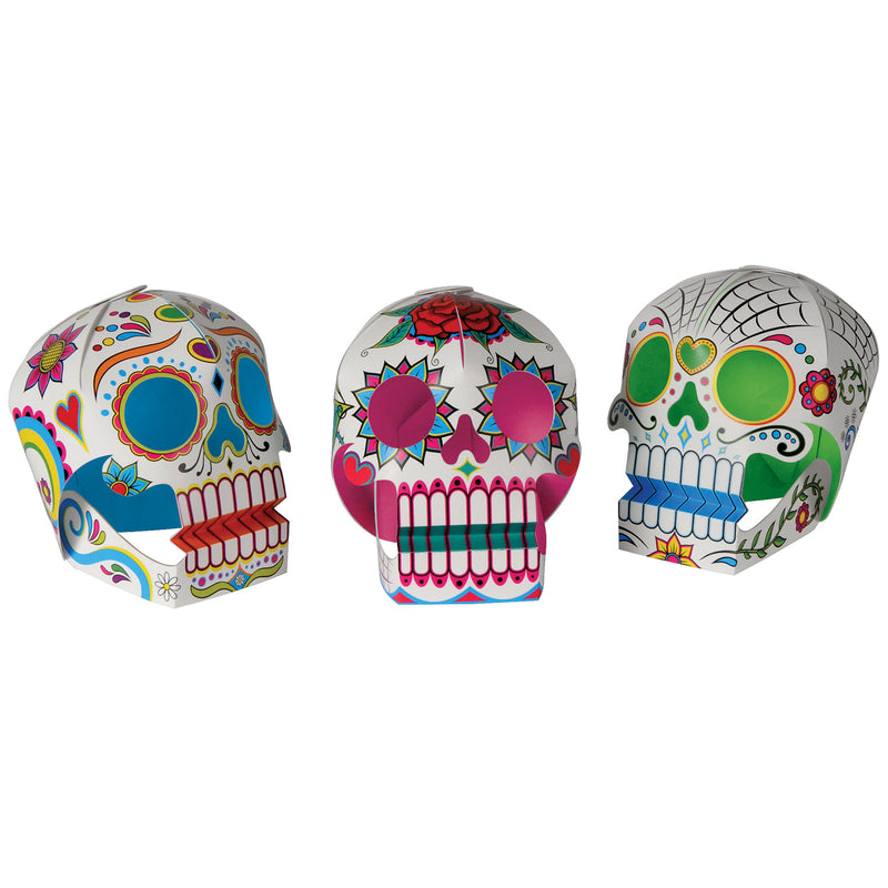 3-D DOD Sugar Skull Centerpieces – 5" x 4½" – (3/Pkg) by Beistle for Day of the Dead 3-D