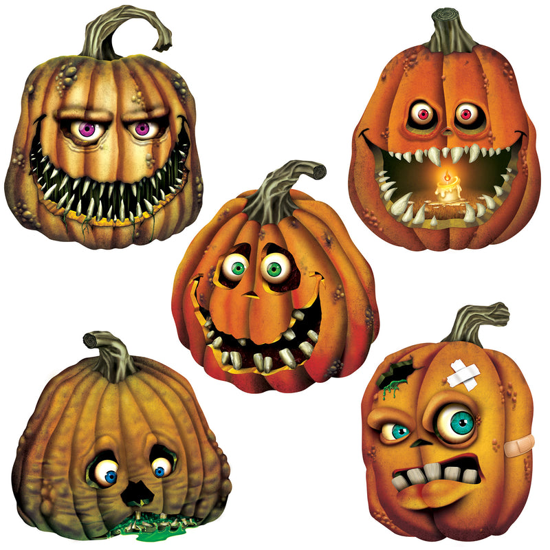 Creepy Jack-O-Lantern Cutouts – 10"-12¾" – (5/Pkg) by Beistle for Halloween Printed