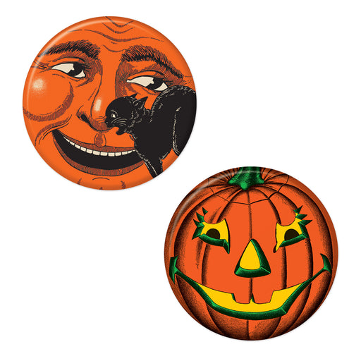 Vintage Halloween Buttons – 2" – (2/Pkg) by Beistle for Halloween-Vintage Printed Buttons