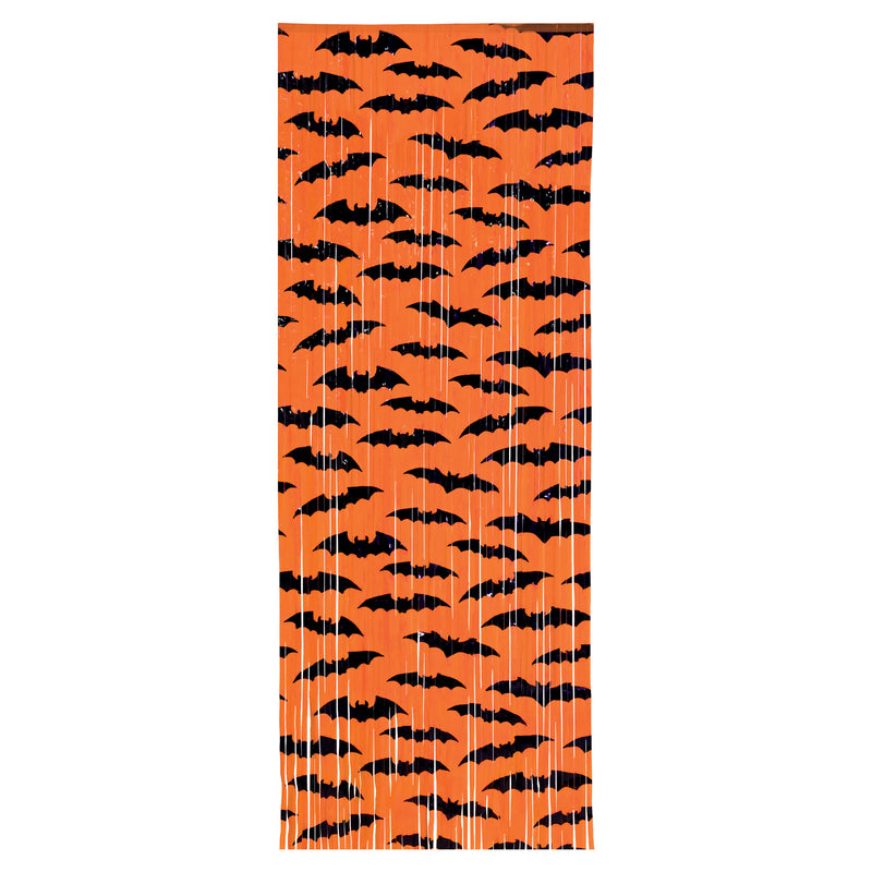 Bat 1-Ply Plastic Fringe Curtain – 8' x 3' – (1/Pkg) by Beistle for Halloween Curtains