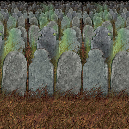 Graveyard Backdrop – 4' x 30' – (1/Pkg) by Beistle for Halloween Backdrops