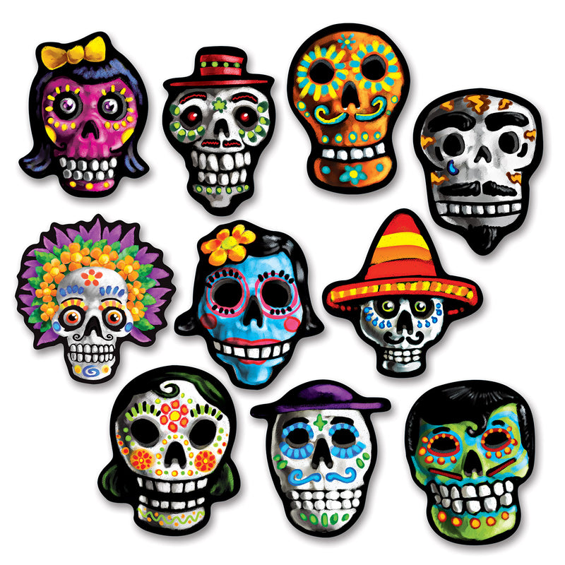 Mini Day Of The Dead Cutouts – 4¾" – (10/Pkg) by Beistle for Day of the Dead Printed
