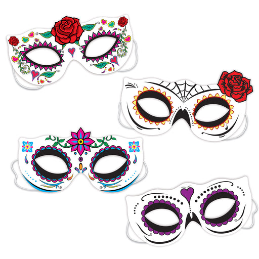 Day Of The Dead Half Masks – 7½"-8" – (4/Pkg) by Beistle for Day of the Dead Printed