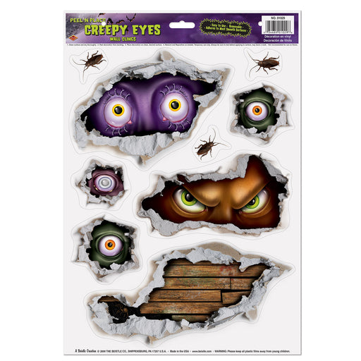 Creepy Eyes Peel 'N Place – 12" x 17" Sh – (9/Sh) by Beistle for Halloween Peel 'N Place