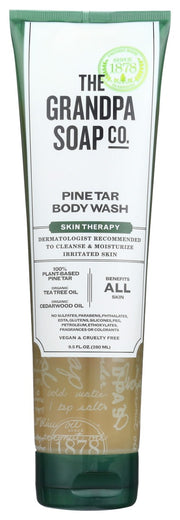 We've improved the formula of our 100% plant-based Pine Tar Body Wash “ now with the natural properties of tea tree oil and the anti-oxidant powers of organic carrot seed oil. Cleanses, deodorizes and moisturizes irritated skin.
And it now comes in an easier-to-use 9.5 oz tube with flip-top cap!