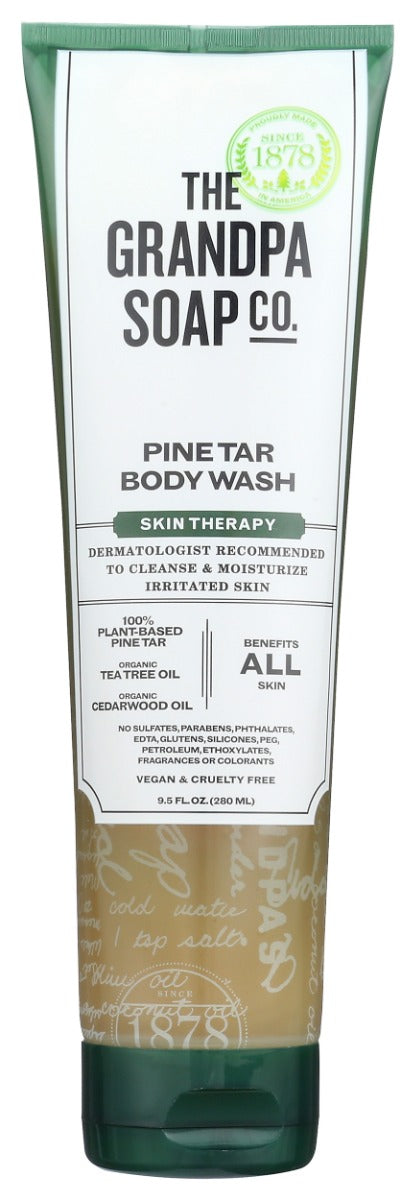 We've improved the formula of our 100% plant-based Pine Tar Body Wash “ now with the natural properties of tea tree oil and the anti-oxidant powers of organic carrot seed oil. Cleanses, deodorizes and moisturizes irritated skin.
And it now comes in an easier-to-use 9.5 oz tube with flip-top cap!