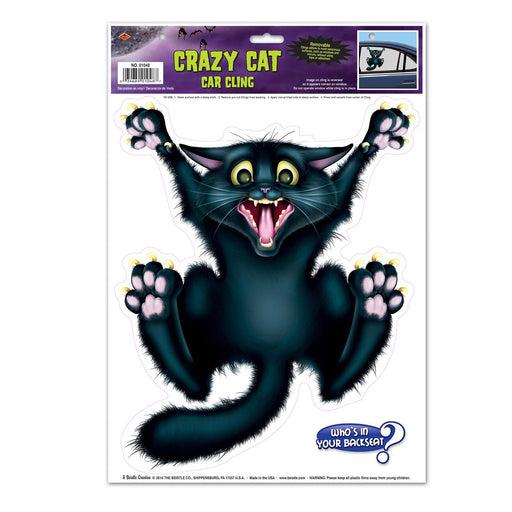 Crazy Cat Car Cling – 12" x 17" Sh – (1/Sh) by Beistle for Halloween Window Clings