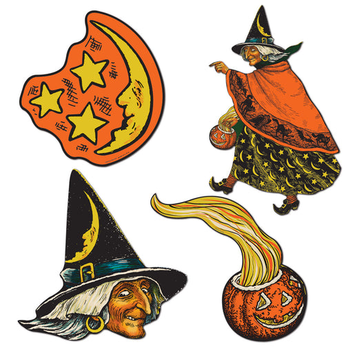 Vintage Halloween Cutouts – 6½" - 10½" – (4/Pkg) by Beistle for Halloween-Vintage Printed