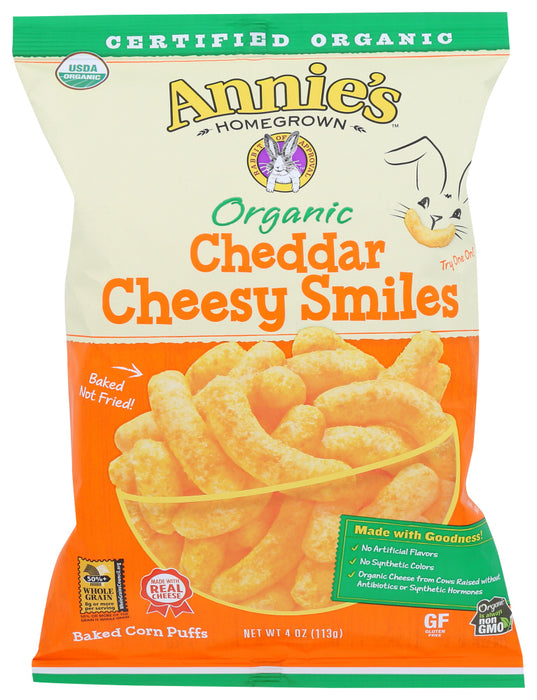 ANNIES HOMEGROWN: Organic Cheddar Cheesy Puffs, 4 oz