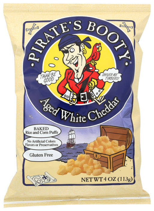 Aged White Cheddar
Pirates like their cheddar like they do their rum, aged to perfection. Aged White Cheddar is made from puffed rice and corn, blended with real aged white cheddar cheese and baked perfectly to pirate standards.