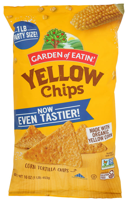 Made with organic golden yellow kernels, Garden of Eatin' Yellow Corn Tortilla Chips are simply delicious and loaded with authentic corn taste for an experience that will reaffirm your love of wholesome snacking. Cooked in expeller-pressed oils, our chips deliver the perfect combination of flavor and crispiness to bring out the best in your favorite dips and salsas “ taking good old œchips and dip to a delicious new level.

