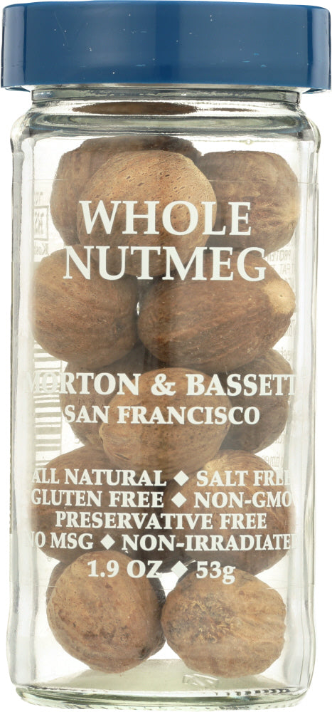 Whole nutmeg adds warm flavor to sweet or savory dishes. Grind into potato and squash dishes or vegetable purees. Goes well with egg, spinach or cheese recipes. Garnish eggnog and hot chocolate just before serving. Use two times as much as pre-ground nutmeg.