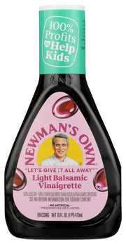 Lighten up! Our gluten free Light Balsamic dressing is full of flavor with no artificial preservatives or flavors.
Newman's Own takes the dark, tangy goodness of a traditional balsamic dressing, but contains 63% less fat and 59% fewer calories than the regular version.