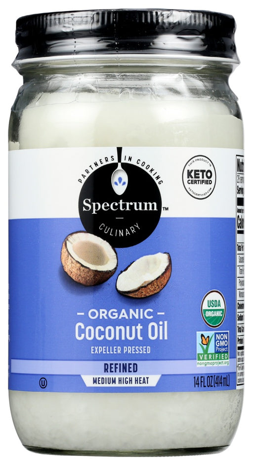 Spectrum brand Organic Refined Coconut Oil works best for sauteing or baking at medium-high heat, or for adding a creamy texture to smoothies. Provides Medium Chain Triglycerides (MCTs). Spectrum Refined Organic Coconut Oil also makes a gentle and effective all-over body moisturizer and deep conditioner for hair.