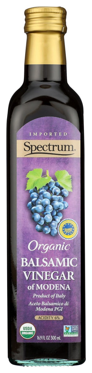Spectrum® Organic Balsamic Vinegar's tantalizing taste begins with 100% organic grapes grown on an Italian hillside. Aged in wooden casks in the legendary Modena tradition, this vinegar is meant to be savored. Pair it with Spectrum® brand Organic Olive Oil over a salad of chopped Roma tomatoes or as a dip for artisan bread, or try it drizzled over sweet strawberries.