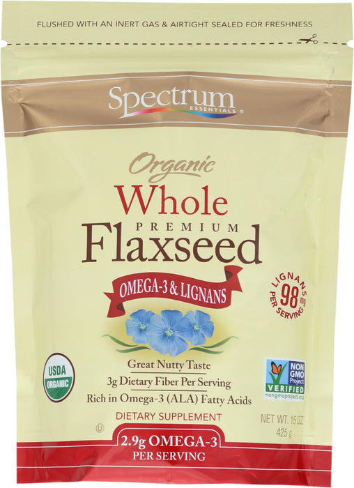 SPECTRUM ESSENTIALS: Organic Whole Premium Flaxseed, 15 oz