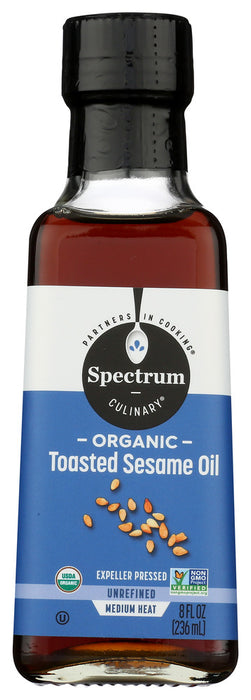 Spectrum&reg; brand Organic Unrefined Toasted Sesame Oil adds intense sesame flavor and aroma to Asian stir-fry recipes, as well as soba noodles, shrimp wontons with dipping sauce, and salad dressing for Chinese chicken salad.
