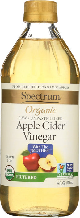 Spectrum® Brand Organic Filtered Apple Cider Vinegar is a full-flavored, honey-colored vinegar made from the juice of organic apples. Try it drizzled over fresh greens along with any of our Spectrum® brand olive oils. Add pears and toasted walnuts for extra zing.