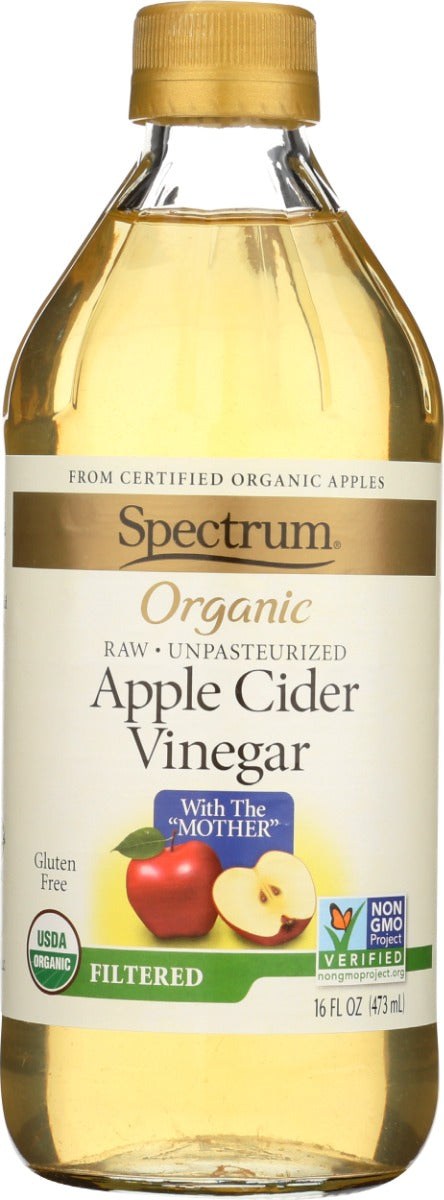 Spectrum® Brand Organic Filtered Apple Cider Vinegar is a full-flavored, honey-colored vinegar made from the juice of organic apples. Try it drizzled over fresh greens along with any of our Spectrum® brand olive oils. Add pears and toasted walnuts for extra zing.
