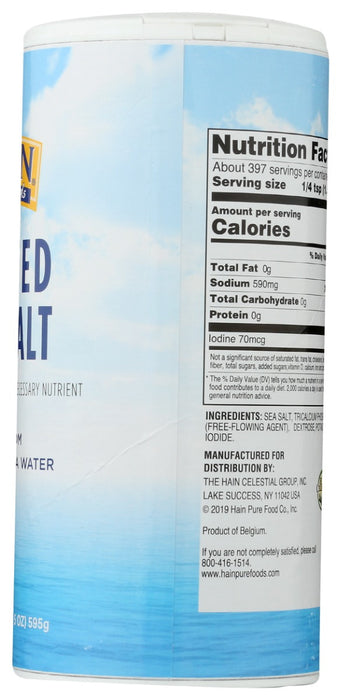HAIN: Pure Foods Iodized Sea Salt, 21 oz
