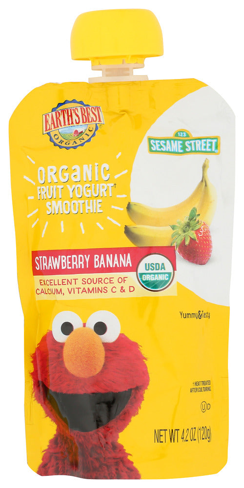 Earth's Best Organic&reg; Strawberry Banana Fruit Yogurt Smoothie is an excellent source of Vitamins C &amp; D for your energetic toddler. Created with pure, certified USDA organic ingredients, this smoothie comes in a convenient resealable pouch that's great for on-the-go.