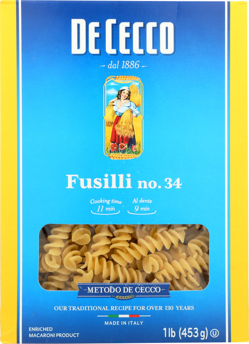 DE CECCO: Fusilli Pasta No. 34 Pasta, 16 oz - No Brand For Less 