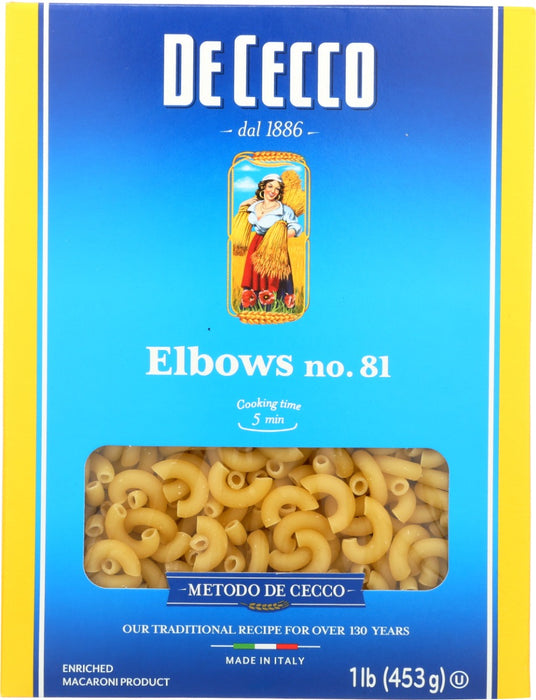 The name Elbows is the translation of the Italian œGomiti.The double-ended opening makes this pasta perfect with less dense, more liquid sauces, all of which are captured inside it. Elbows are excellent just with a simple tomato sauce, but are also delicious with sauces made from beef, pork or vegetables. Absolutely perfect for the America's favorite Mac & Cheese.