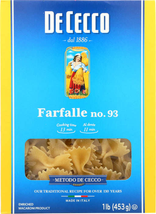 DE CECCO: Pasta Farfalle, 16 oz - No Brand For Less 