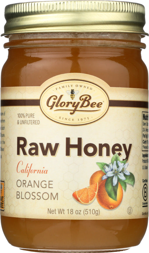 GLORY BEE: Raw Orange Blossom Honey Jar, 18 oz - No Brand For Less