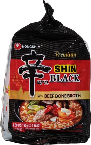 NONG SHIM: Shin Black Ramyun Noodles 4Pk, 18.32 oz